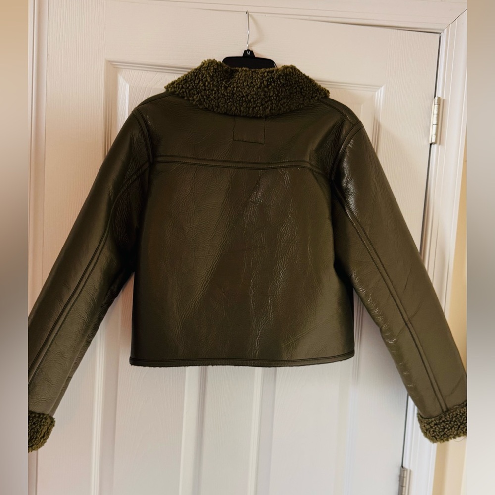 Maralyn & Me Olive Leather Jacket with Shearling Collar - Picture 3 of 6